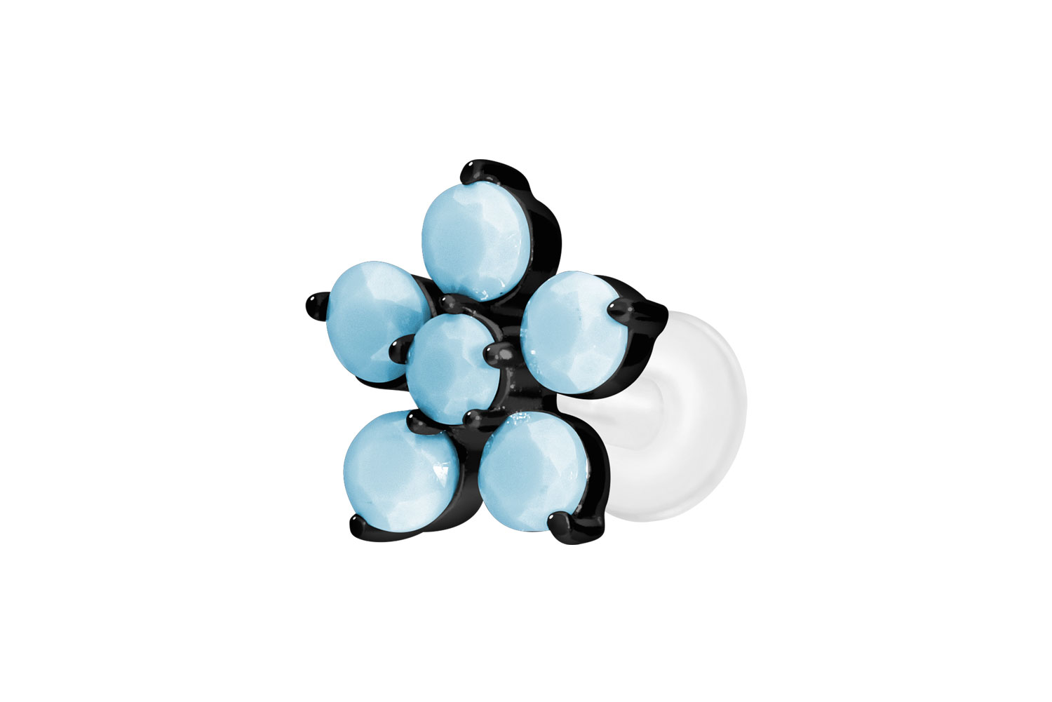 PTFE Labret Piercing mit Innengewinde + Titan-Aufsatz BLUME + SYNTHETISCHE TÜRKISE